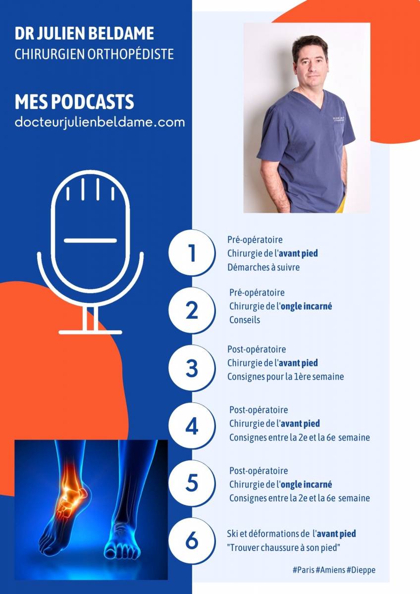 Les podcasts du Docteur Julien Beldame, chirurgien orthopédiste du pied et de la cheville, à Paris, Amiens et Dieppe