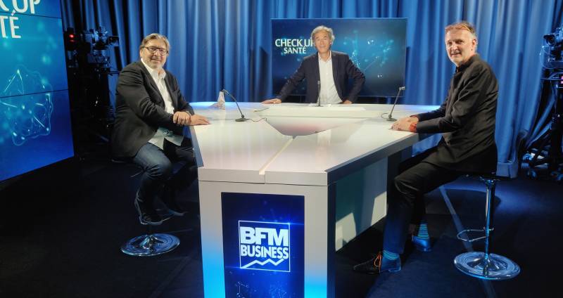 Docteur Christophe Cermolacce et Docteur Olivier Laffenêtre, chirurgiens orthopédistes à l'ICP Paris, invités du Docteur Fabien Guez sur BFM Business lors de l'émission Check Up Santé